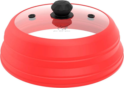 Microwave Splatter Cover Vented Glass Cover Splatter Guard Lid with Collapsible Silicone for Food as Pot Cover Plate Cover 10.5 Inch for 6 7 8 9 10 Inch Plate Bowl