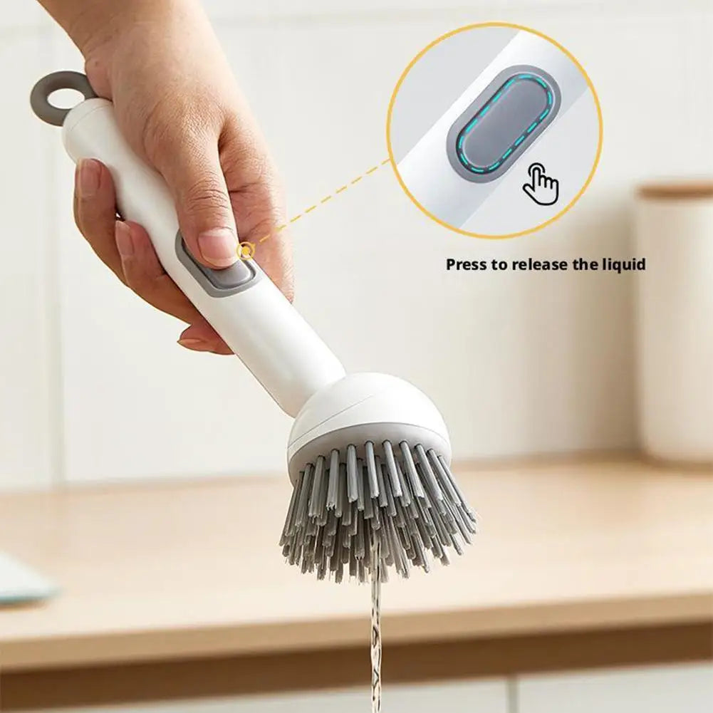 Kitchen Pot Brush for Home Use Long Handle Rotating Dish Washing Scrubber with Liquid Dispenser Bowl Pans Brush Cleaning Tools