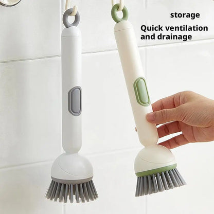 Kitchen Pot Brush for Home Use Long Handle Rotating Dish Washing Scrubber with Liquid Dispenser Bowl Pans Brush Cleaning Tools