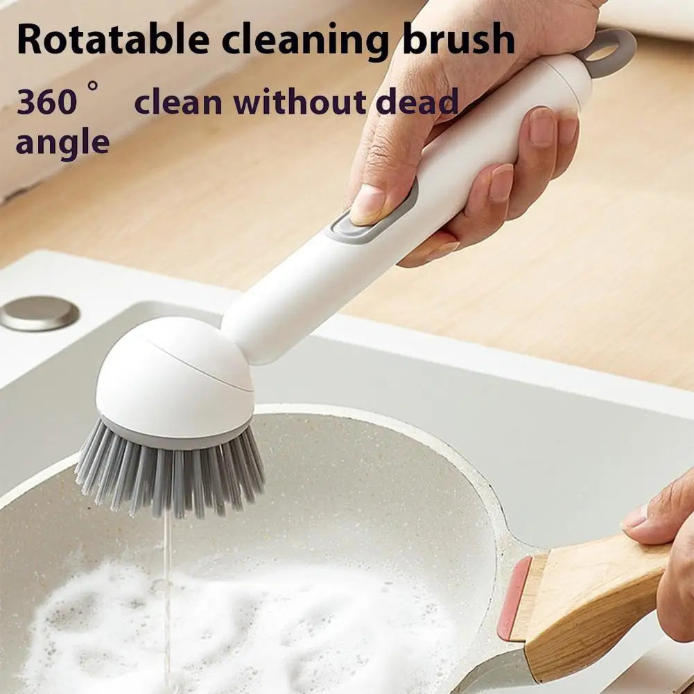 Kitchen Pot Brush for Home Use Long Handle Rotating Dish Washing Scrubber with Liquid Dispenser Bowl Pans Brush Cleaning Tools