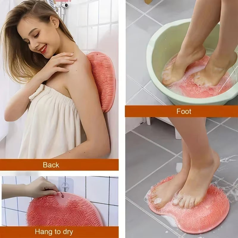 Foot Wash Mat Silicone Sponge Body Brush in the Shower Reusable Wall Mounted Back Silicone Bath Foot Massage Pad Shower