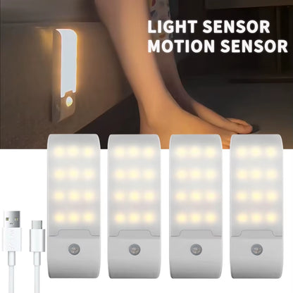 LED Night Light Motion Sensor Rechargeable Night Lamp Magnetic Cabinet Closet Stairs Hallway Wall Bedroom Kitchen Night Lights