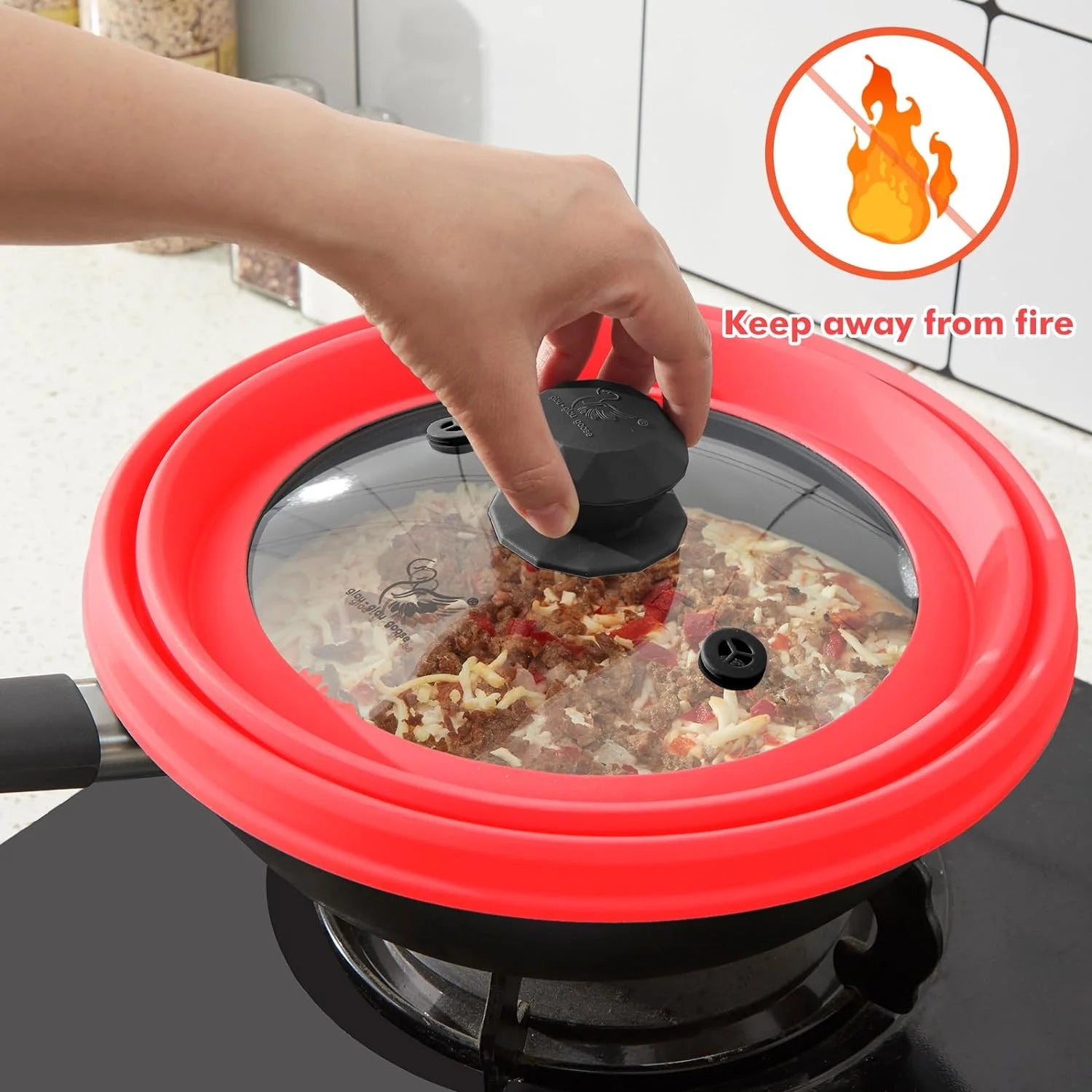 Microwave Splatter Cover Vented Glass Cover Splatter Guard Lid with Collapsible Silicone for Food as Pot Cover Plate Cover 10.5 Inch for 6 7 8 9 10 Inch Plate Bowl