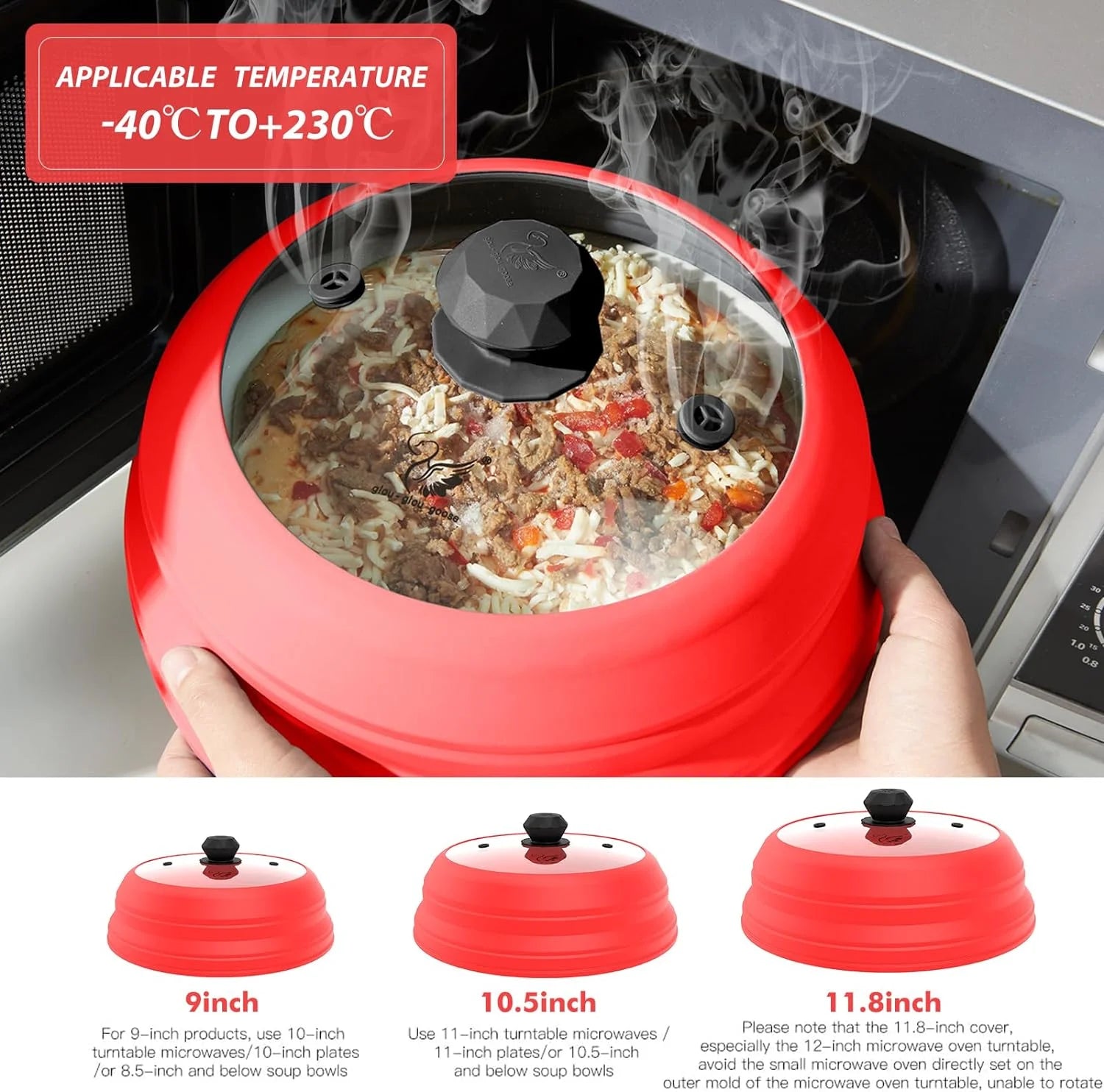 Microwave Splatter Cover Vented Glass Cover Splatter Guard Lid with Collapsible Silicone for Food as Pot Cover Plate Cover 10.5 Inch for 6 7 8 9 10 Inch Plate Bowl