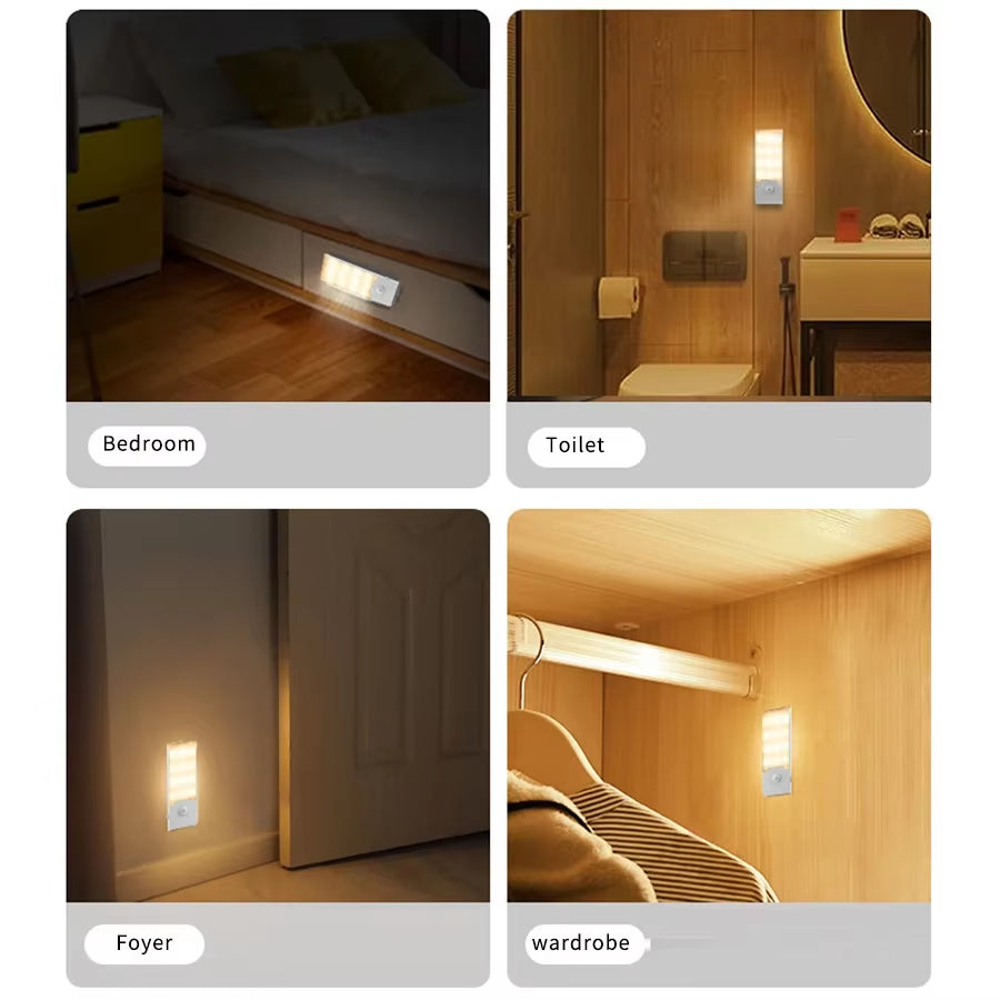 LED Night Light Motion Sensor Rechargeable Night Lamp Magnetic Cabinet Closet Stairs Hallway Wall Bedroom Kitchen Night Lights
