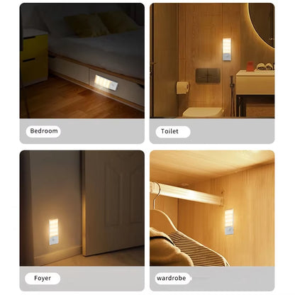 LED Night Light Motion Sensor Rechargeable Night Lamp Magnetic Cabinet Closet Stairs Hallway Wall Bedroom Kitchen Night Lights