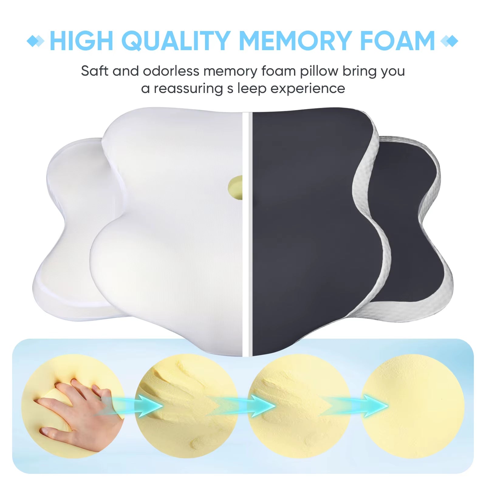 Ergonomic Cervical Pillow Memory Foam Pillow Neck Pain Relief Comes with Ice Silk Pillowcase Adjustable for Back Side Sleepers