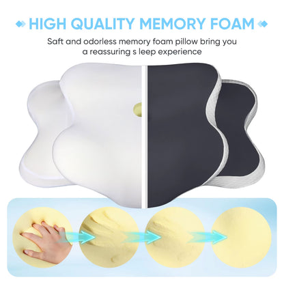 Ergonomic Cervical Pillow Memory Foam Pillow Neck Pain Relief Comes with Ice Silk Pillowcase Adjustable for Back Side Sleepers