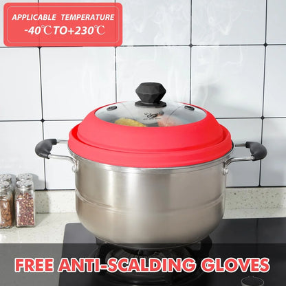 Microwave Splatter Cover Vented Glass Cover Splatter Guard Lid with Collapsible Silicone for Food as Pot Cover Plate Cover 10.5 Inch for 6 7 8 9 10 Inch Plate Bowl