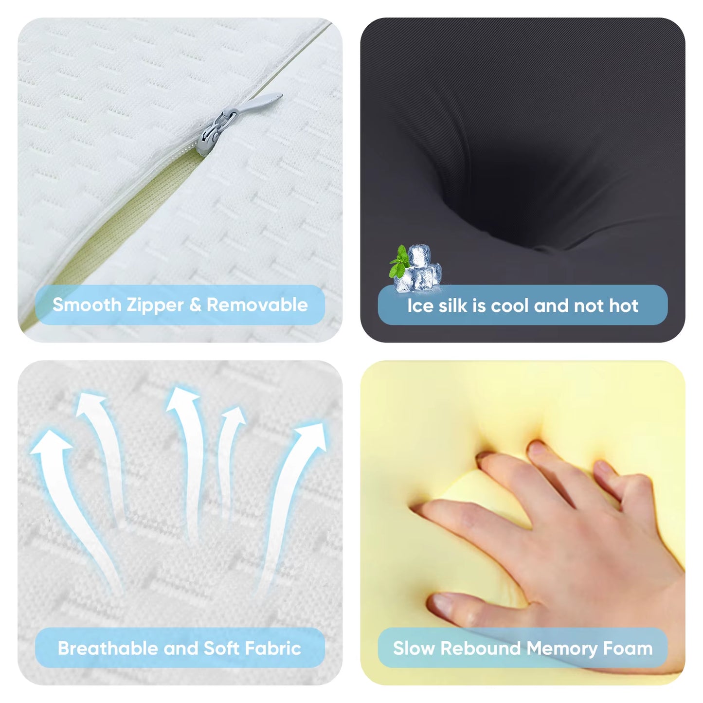 Ergonomic Cervical Pillow Memory Foam Pillow Neck Pain Relief Comes with Ice Silk Pillowcase Adjustable for Back Side Sleepers