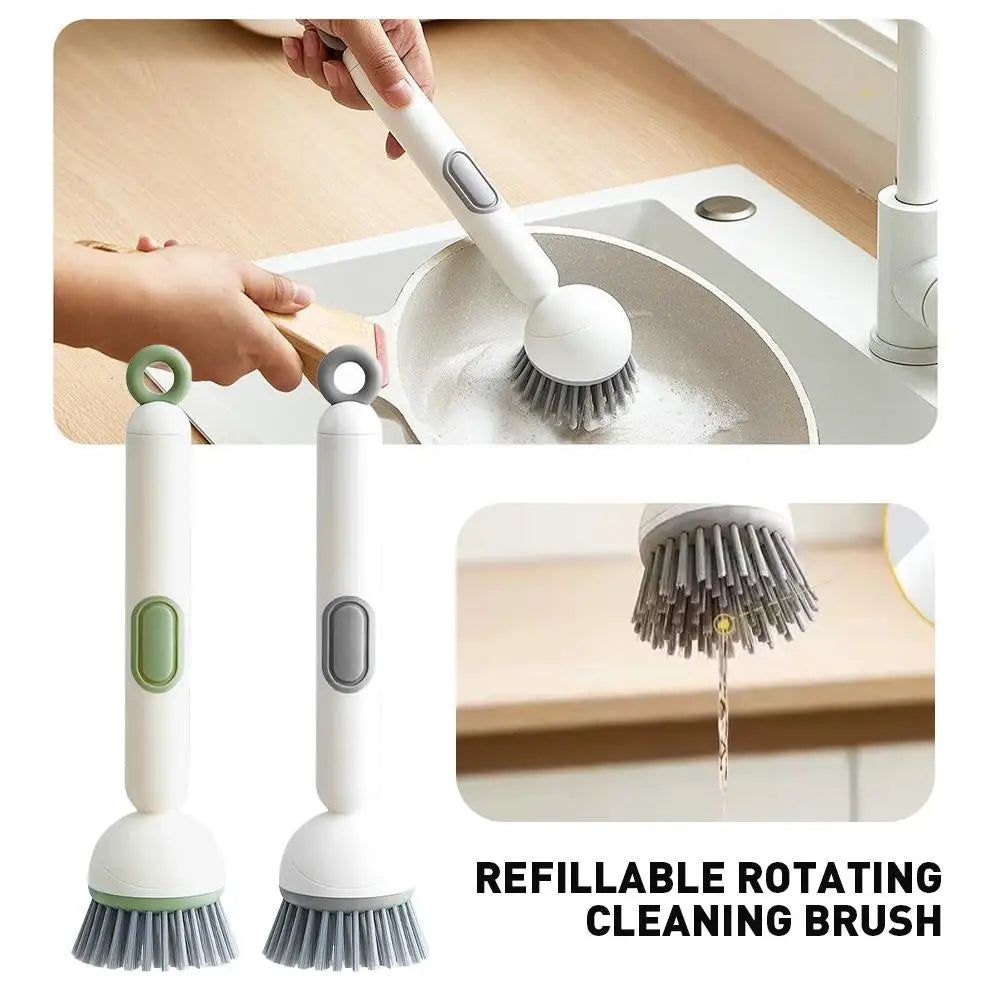 Kitchen Pot Brush for Home Use Long Handle Rotating Dish Washing Scrubber with Liquid Dispenser Bowl Pans Brush Cleaning Tools