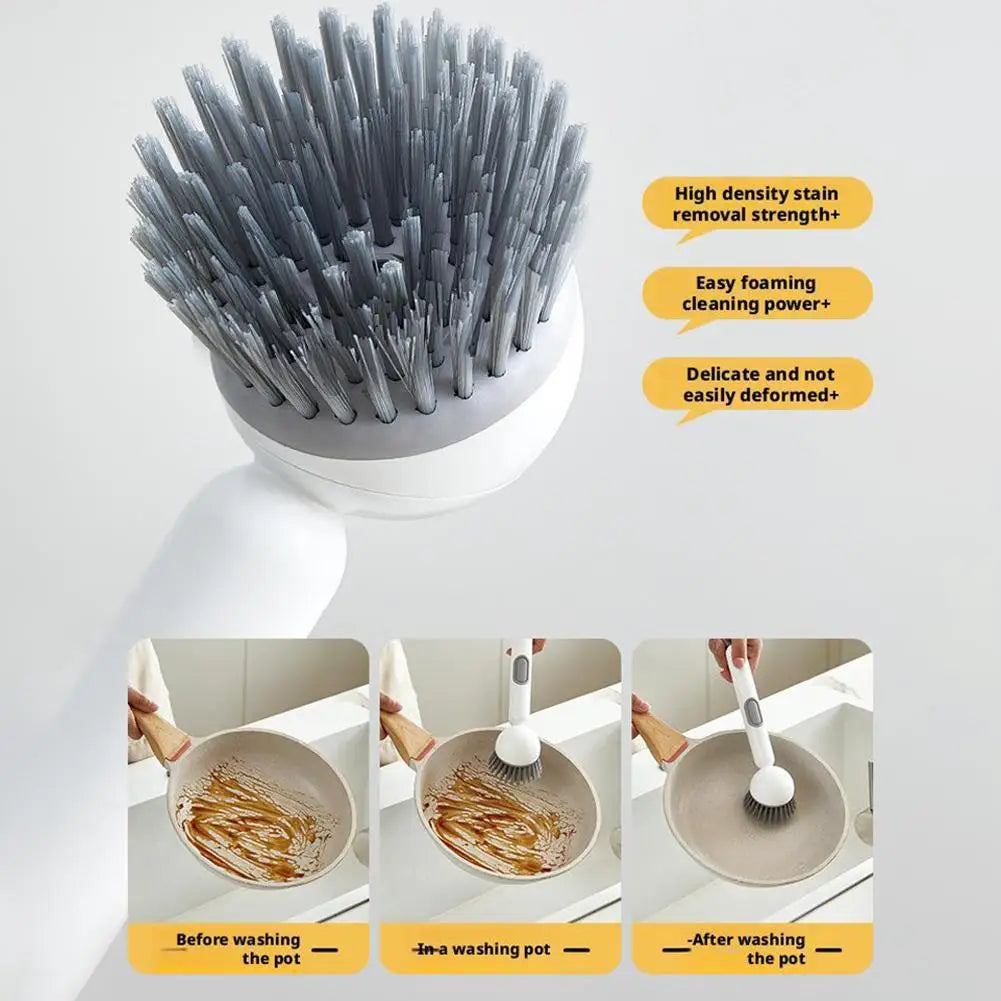Kitchen Pot Brush for Home Use Long Handle Rotating Dish Washing Scrubber with Liquid Dispenser Bowl Pans Brush Cleaning Tools